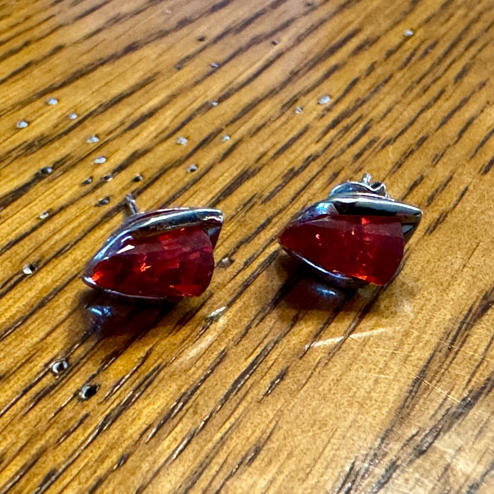Burnt Orange Faceted Crystal Stud Earrings Silver Designer Style Elegant